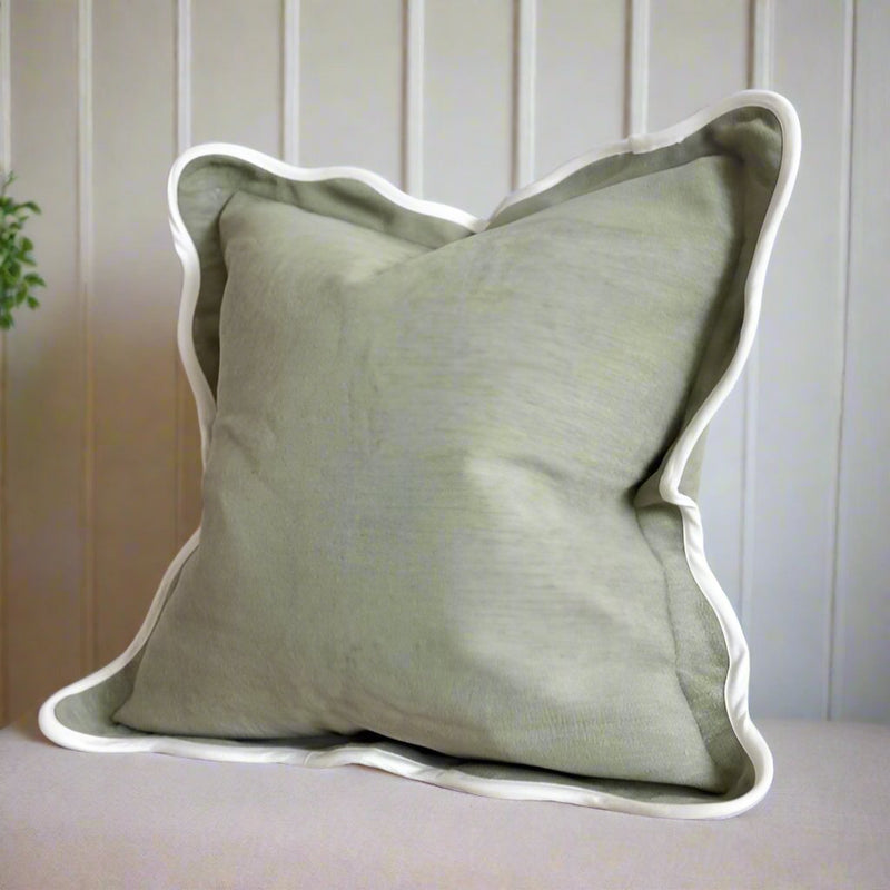 Sage Green Scalloped Edge Cushion 45x45cm