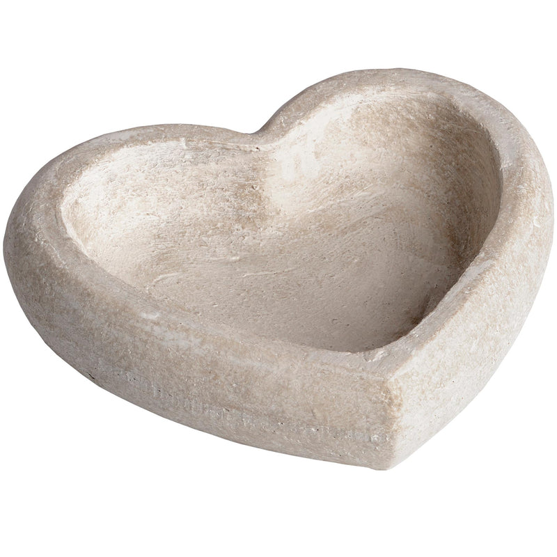 Deep Stone White Heart Dish. On a plain white baclground