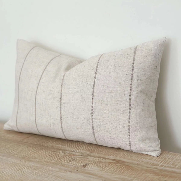 Rectangle Natural Stone and Beige Striped Linen Cushion