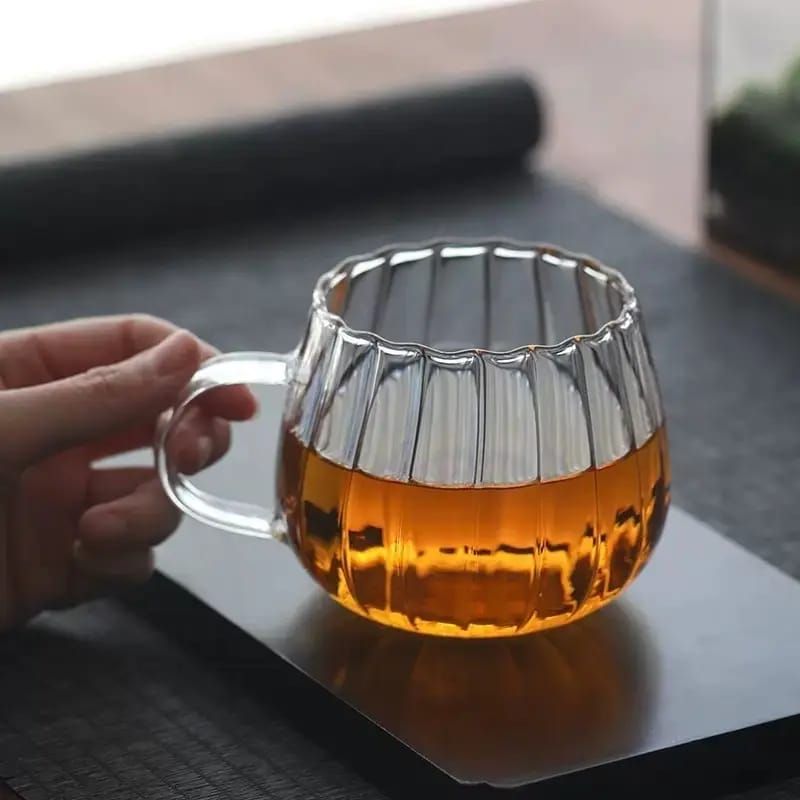 Ribbed Clear Glass Tea Coffee Mug