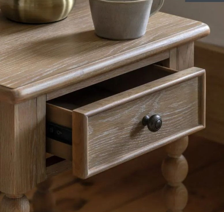 Oak Bobbin Bedside Table