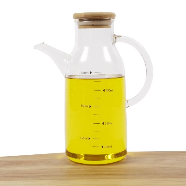 Oil and Vinegar Glass Bottle Pourer with Bamboo Lid 500ml (SECONDS)