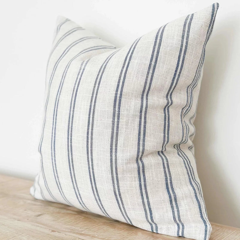 Stone and Navy Stripe Square Cushion