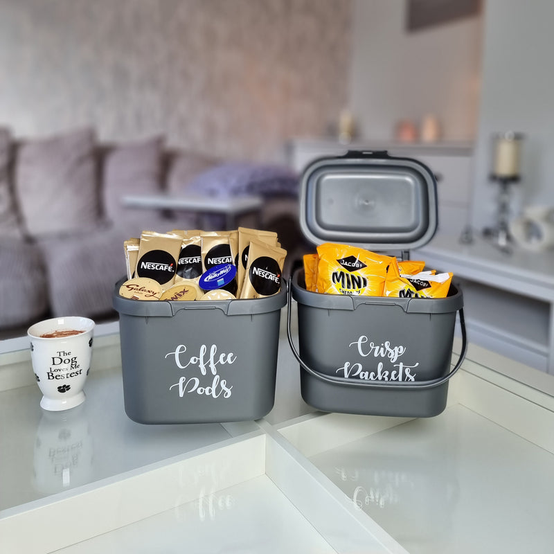 Recycled plastic carry caddies with lids and carry handles with custom personalised wording