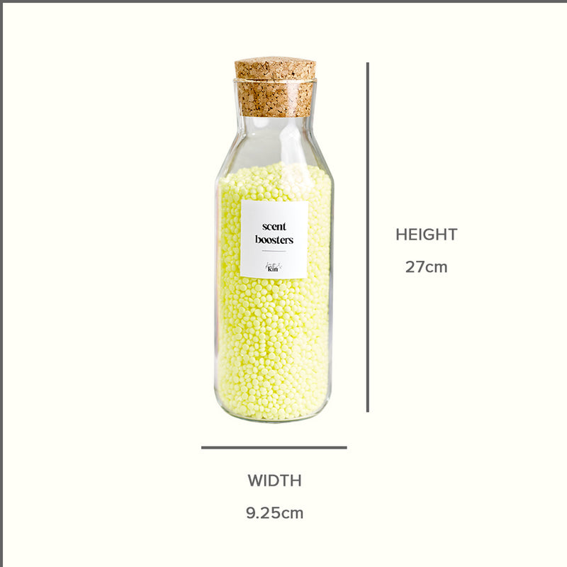 1 litre glass bottle holding yellow scent boosters