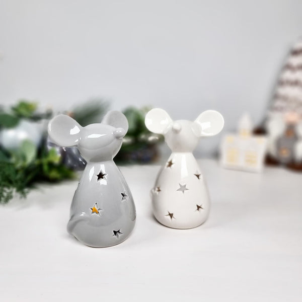 White Ceramic Mouse Star Tea Light Holder
