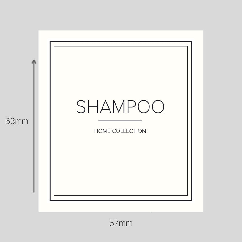 1 Square cream label with "Shampoo" written showing measurements 63mm high x 57mm wide