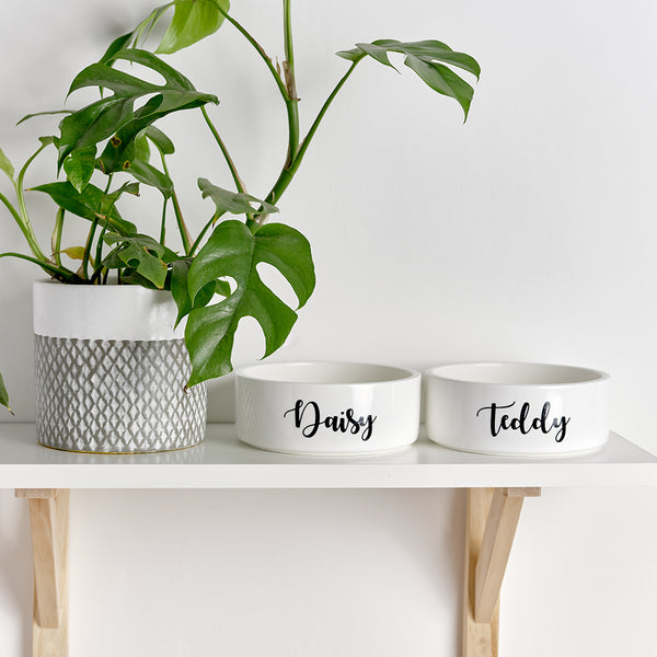 Set of 2 White Personalised Cat Bowls