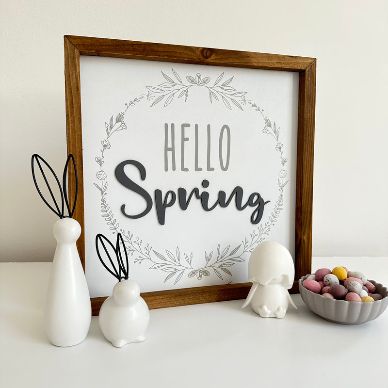 "Hello Spring" Wooden Plaque