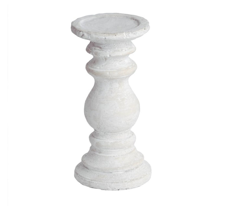beautiful, sturdy white stone candle pillar on a white background